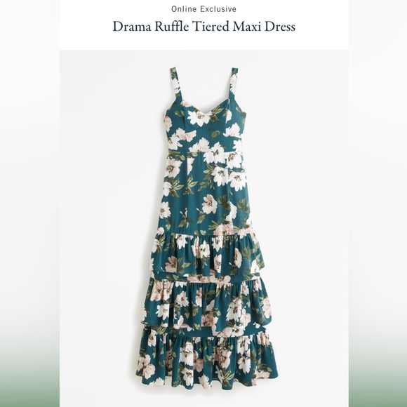 A&F Drama Ruffle Tiered Maxi Dress in Green Floral Sz Large Petite - Picture 3 of 6